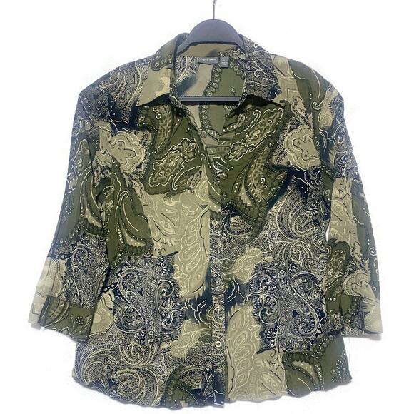Apartment Nine Blouse Top Women's Size Large Button Up Green - Picture 1 of 7